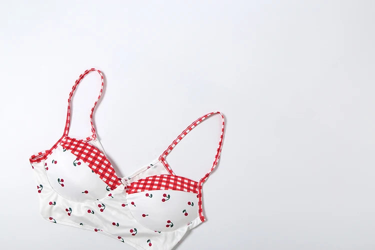 Cherry Plaid Y2K Backless Crop Top Skirt Set