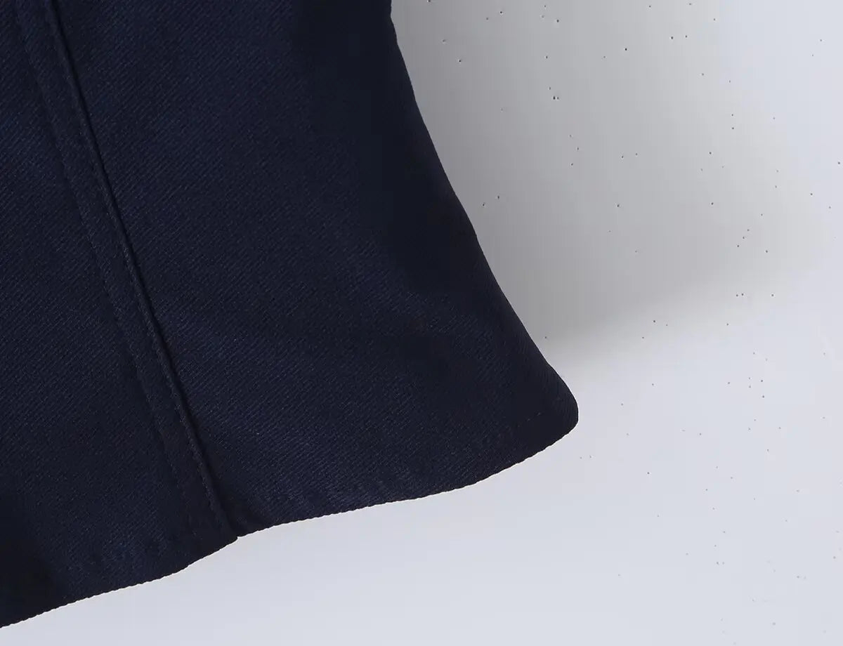 Women's Navy Blue Bustier Blouse With White Patchwork Lace-Up Front