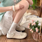 Lolita Inspired Mary Jane Flats With Bow Lace Pu Leather Soft Sole Slip On