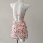 Delicate Lolita Sleepwear Nightdress Set With Flower Lace Mesh And Suspender Details