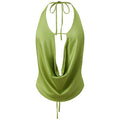 Silky Satin Halter Crop Top With Cowl Neck Backless