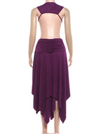 Purple Backless Patchwork Waistless Maxi Dress Irregular Hem