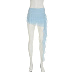 Irregular Mesh Ruffle Edge Low Waist Short Skirt