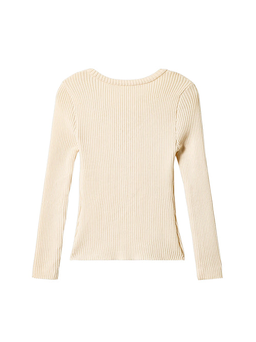 Apricot Knit Tee With Vintage Nineties Aesthetic Long Sleeve Striped Top For Cozy Layering