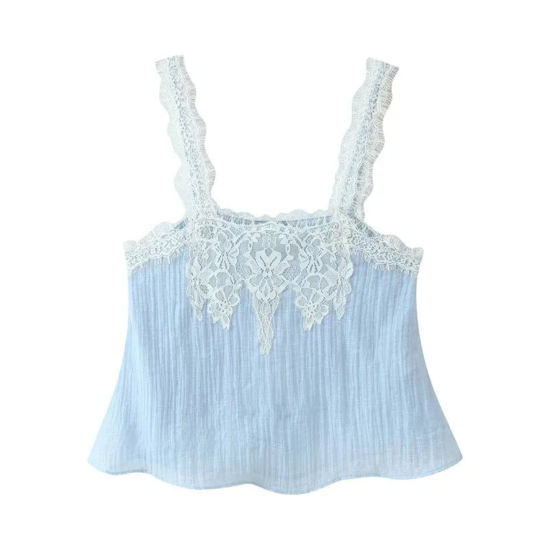 Patchwork Lace Camisole Top And Midi Skirt Set