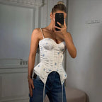 Romantic Floral Corset Cami Top With Sweetheart Neckline And Irregular Hem For Summer