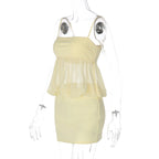 Backless Chiffon Patchwork Suspender Mini Dress With Sheer Panels