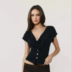 Waisted One-shoulder Irregular Cut Short-sleeved Top