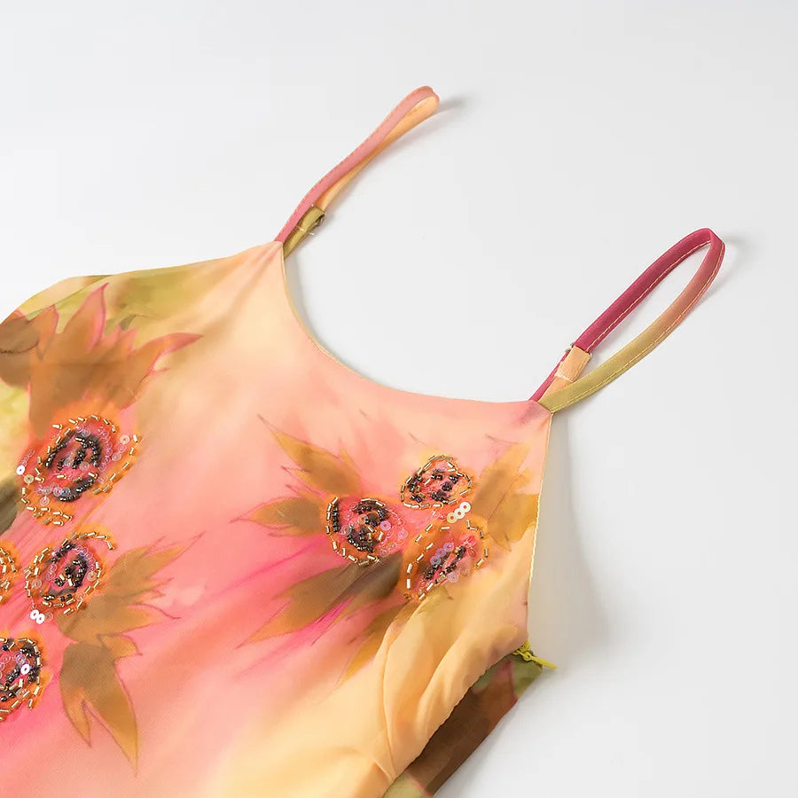 Floral Off Shoulder Sequined Dress With Irregular Hem