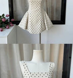 Polka Dot Gingham Mini Dress With Square Collar