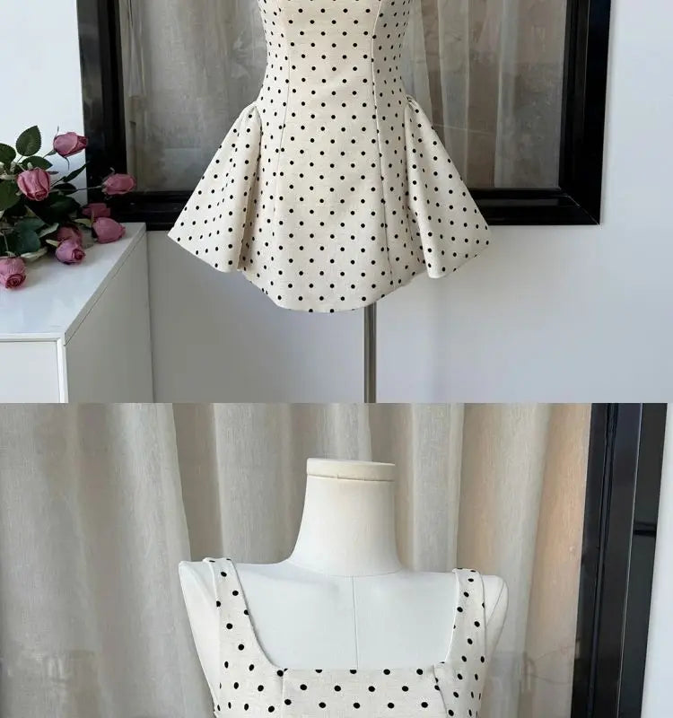 Polka Dot Gingham Mini Dress With Square Collar