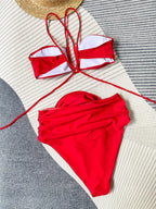 Floral 3D Detail Bikini Swimsuit With High Waist And Wrinkled Texture For Beach Days