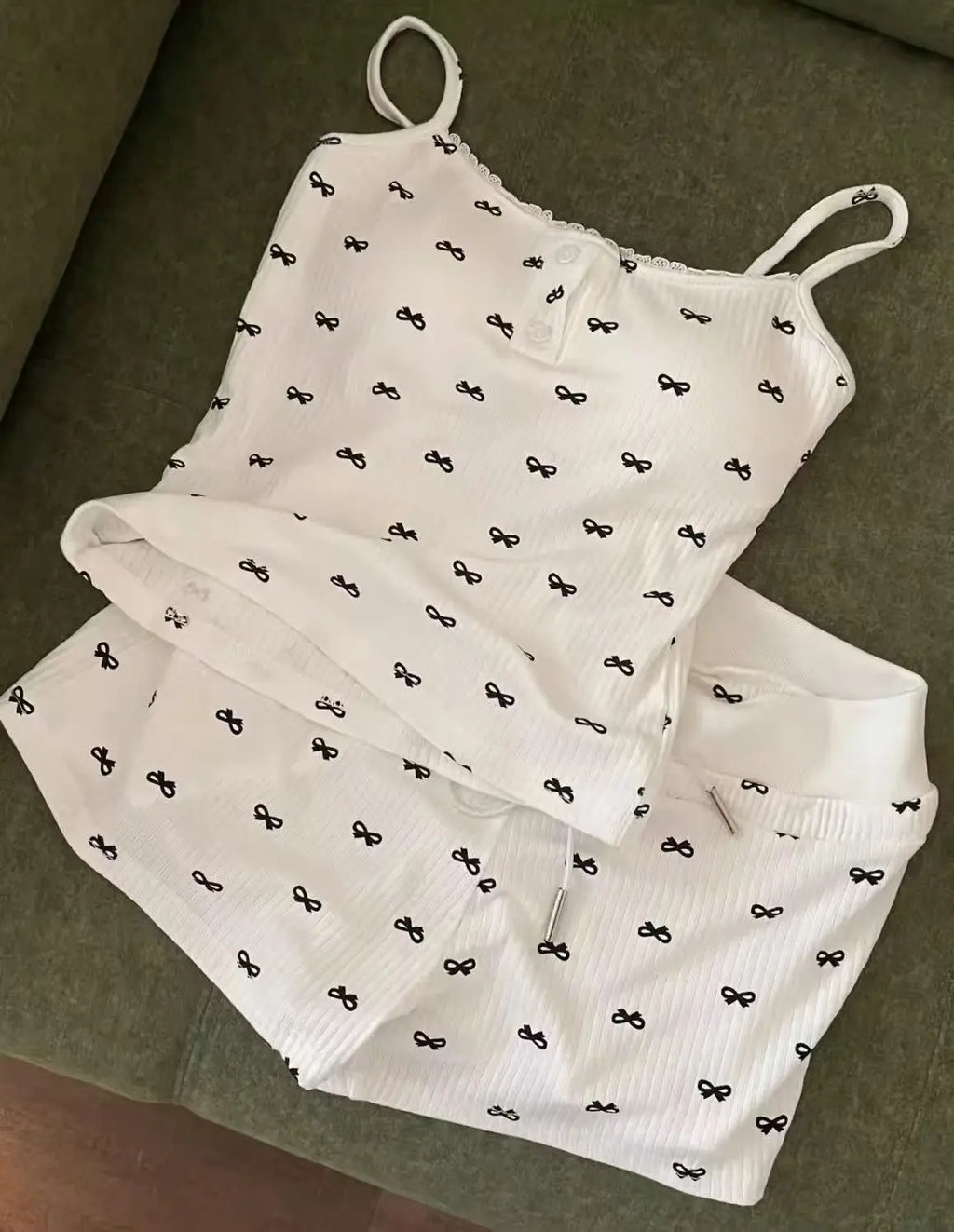 Bow Pajamas Set For Women Two Piece Summer Sleepwear With Tank Top And Shorts Lounge Ensemble