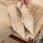 Elegant Bow Pointed Toe Mules With Thin Slip-on Heels