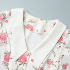 Puff Sleeves Ruffled Mini Dress With Pearl Buttons