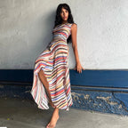 Colorful Stripe Sleeveless Midi Dress