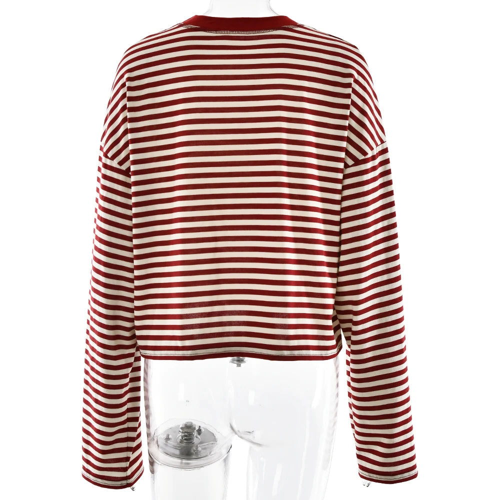 Stripe Patchwork Long Sleeve Tee for Casual Streetwear and Everyday