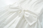 Vintage Bowknot White Dress With Square Collar Cotton Hollow Out