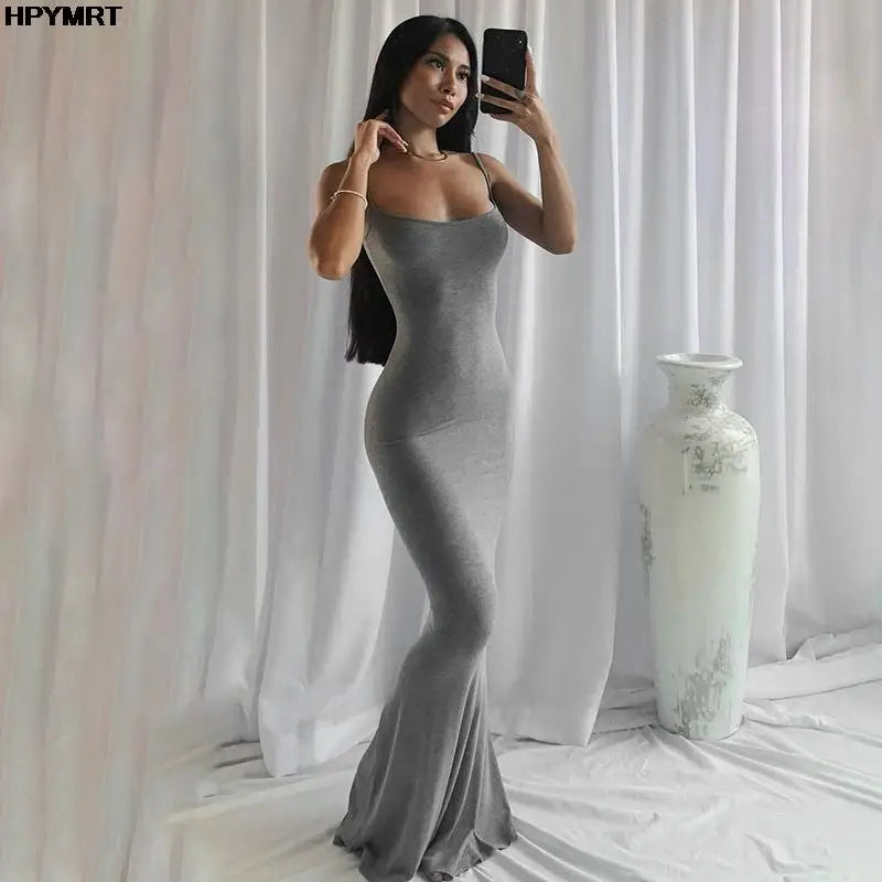 Women's Satin Sleeveless Backless Slim Maxi Dress