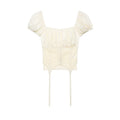 Female Slim Fit Square Neck Puff Sleeve Lace Ruched Corset Waist Short Blouse