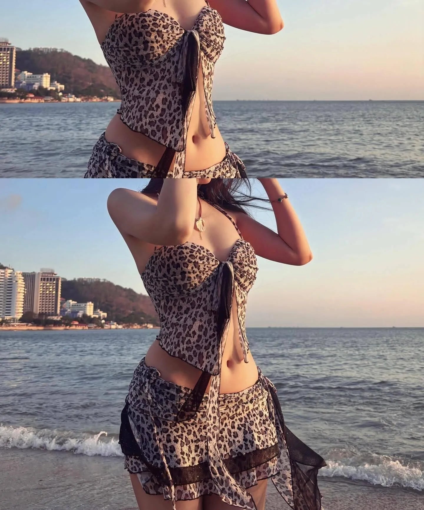 Leopard Print Skirted Bikini Set Backless