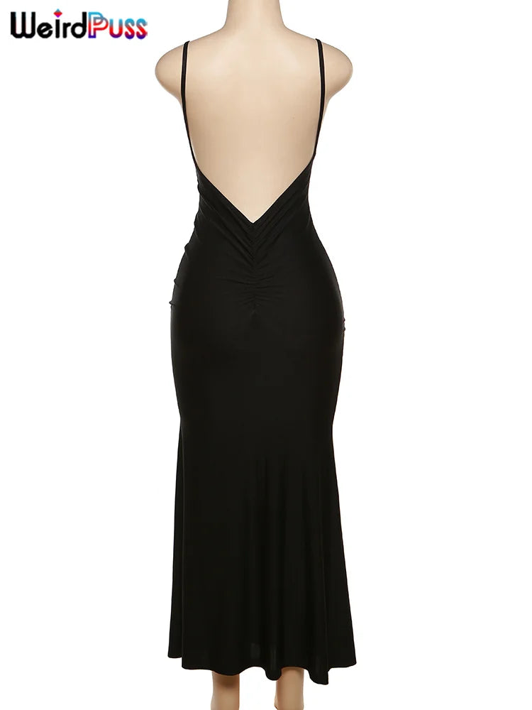 Coquette Backless V-Neck Evening Maxi Dress With Mermaid Silhouette