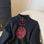 Vintage Knit Sweater With V Neck And Loose Fit