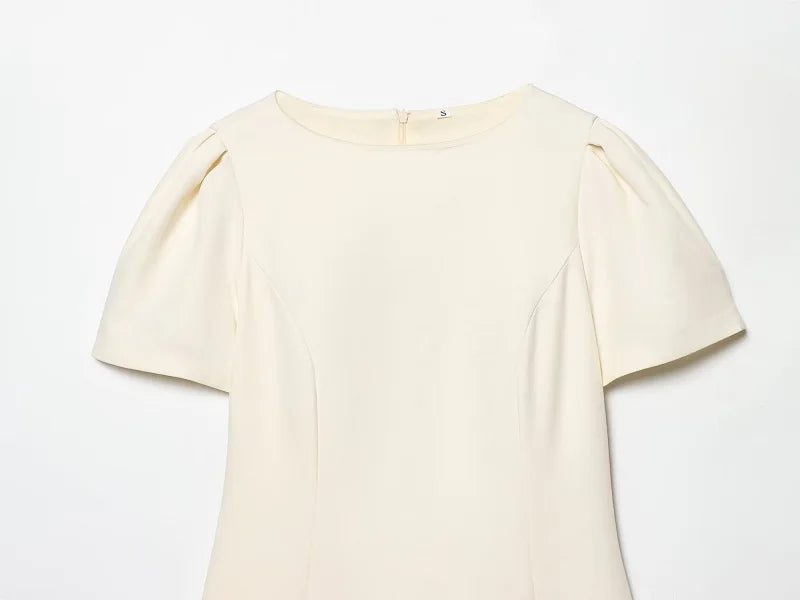 Pleated Mini Dress For Women Elegant Short Sleeve