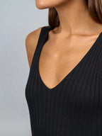 Sleeveless Knitted Dress With Wide Shoulder Straps Inner Long Skirt
