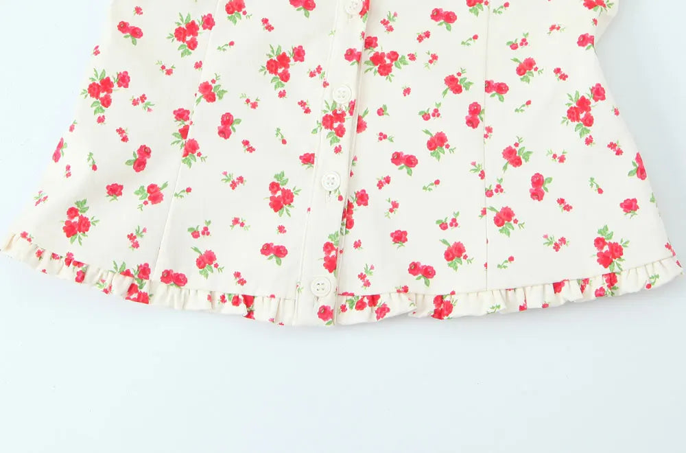 Floral Print Tank Top And Mid Waist Pleated Mini Skirt Two-piece Set