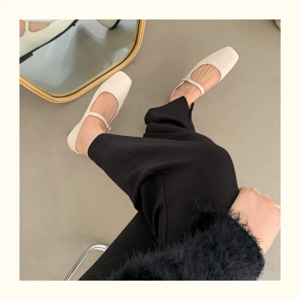 Mary Jane Flats With Square Toe Buckle Strap Retro Styled Women's Shoes