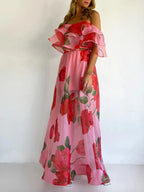 Sexy Print Asymmetrical Hem Long Skirt Set Fashionable Sleeveless Women's Polyester Fabric Casual Leisure Suit