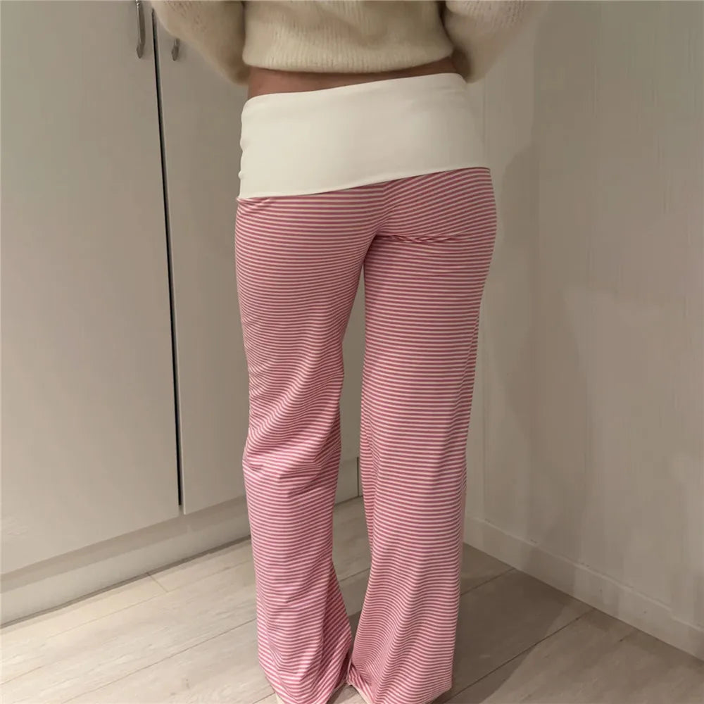 Relaxed Contrast Trim Elastic-Waist Straight-Leg Lounger Pants