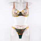 Countryside Embroidered Lingerie Set With Floral Patchwork Bra And Panty Details