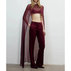 Sheer Cape Blouse With High Low Hem Polka Dot Or Solid Color