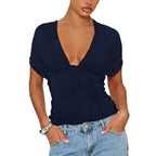 Womens Y2K Ruched Off The Shoulder Wrap Top With Cinched Waist Tie Back Halter