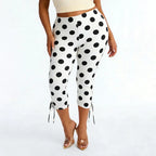 Polka Dot Patchwork Capri Pants With Drawstring Waist