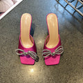 Rhinestone Butterfly Knot High Heel Sandals With Crystal Bow Mules