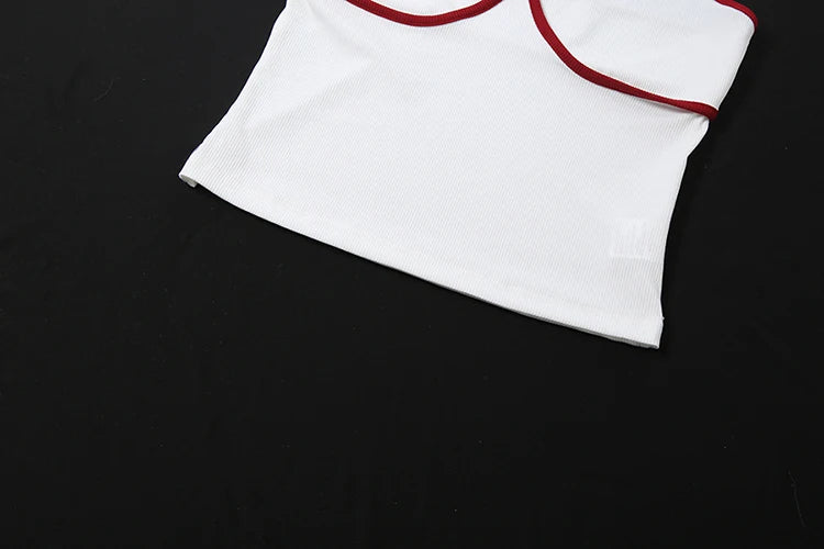 Patchwork Contrast Color Set With Backless Crop Top And Skinny Shorts