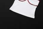 Patchwork Contrast Color Set With Backless Crop Top And Skinny Shorts
