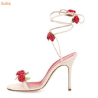 Floral Open Toe Slingback Sandals With Ankle Strap
