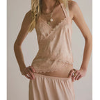 Coquette Aesthetic Satin Lace Trim Sleeveless Backless Asymmetrical Camisole Tanks