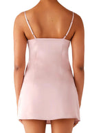 Sequin Flower Embroidered Square Neck Spaghetti Strap Mini Dress