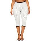 Lace Trim Capri Leggings With Elastic Waist Women Three Quarter Length