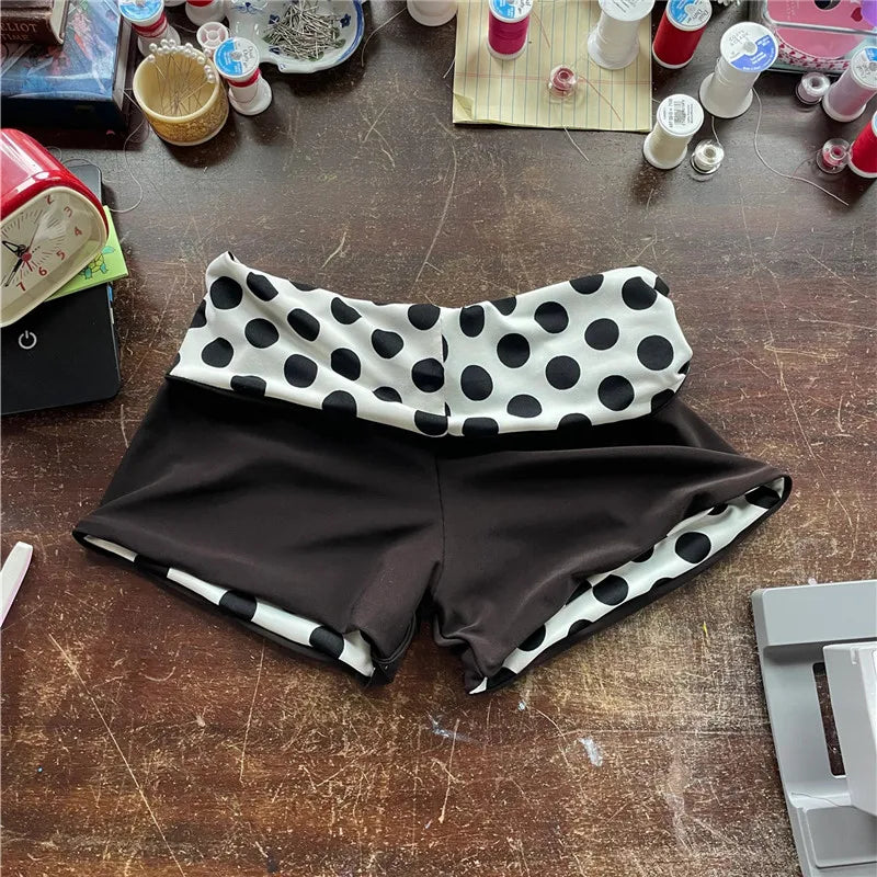 Dot High Waist Shorts With Contrast Band