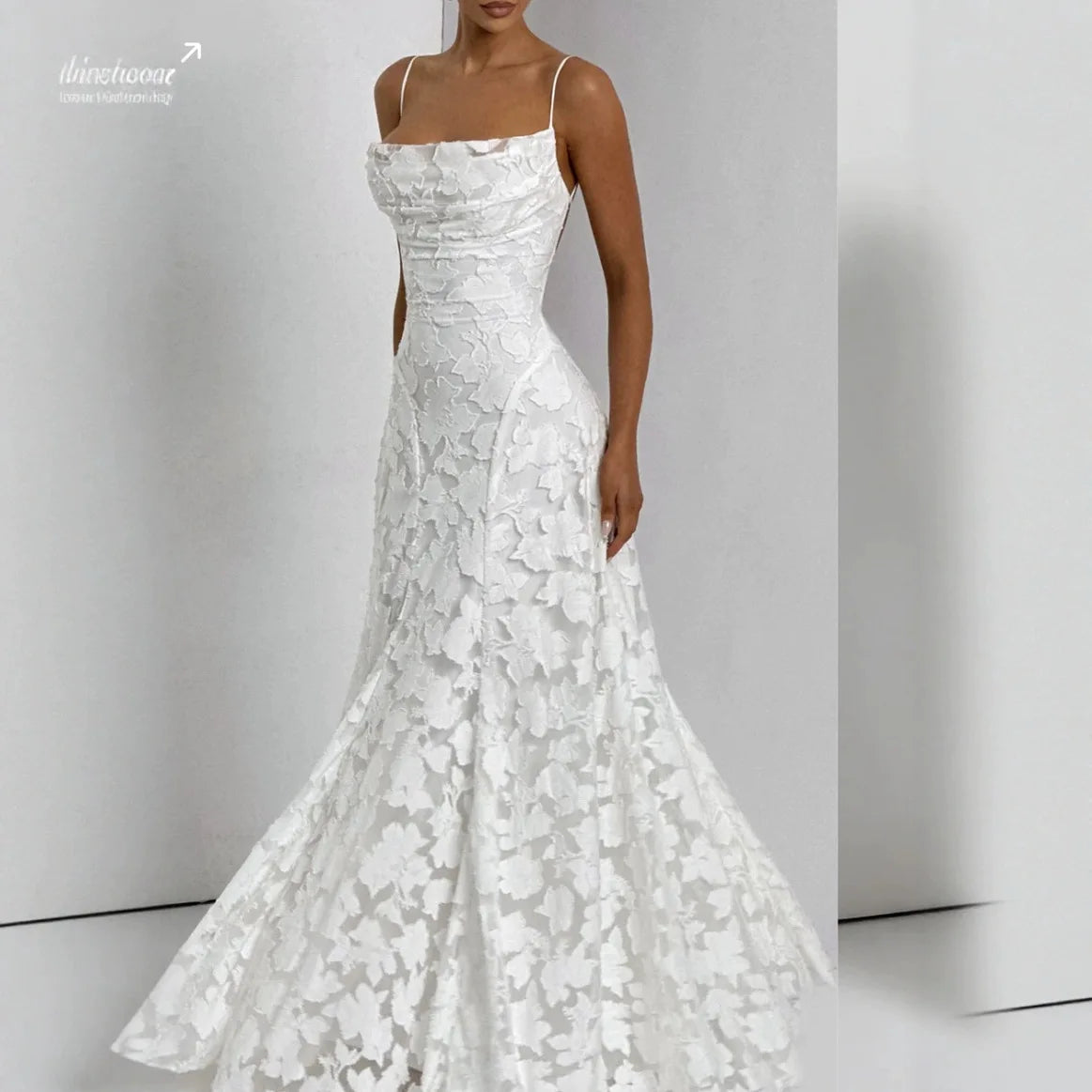 Romantic Floral Jacquard Maxi Dress With Spaghetti Straps Ruched