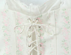 Vintage Sweet Floral Print Mini Dress Set Strapless Crop Top Bodycon Skirts Outfit