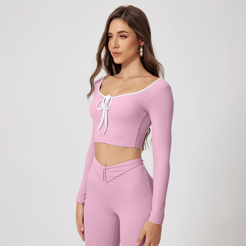 Woman Long Sleeve Seamless Round Neck Casual Yoga Clothes Gymwear Quick-Dry Running Workout Sportswear