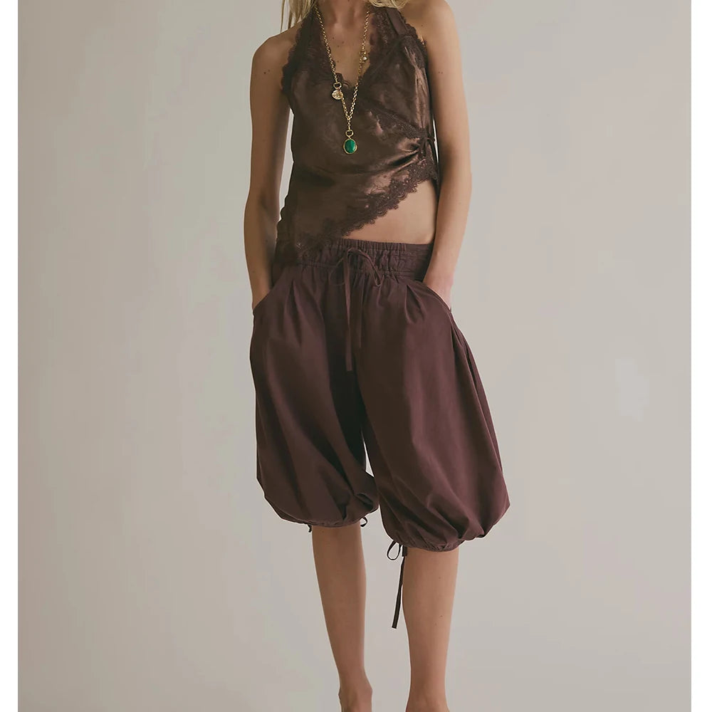 Coquette Aesthetic Satin Lace Trim Sleeveless Backless Asymmetrical Camisole Tanks