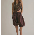 Coquette Aesthetic Satin Lace Trim Sleeveless Backless Asymmetrical Camisole Tanks
